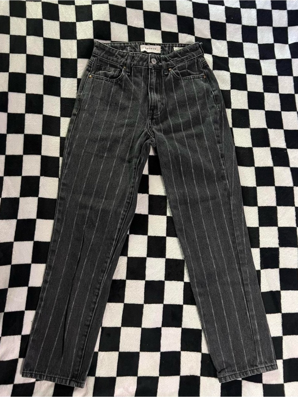 PacSun Mom Jean Straight Leg Pinstripe Jeans Waist 23 in Black